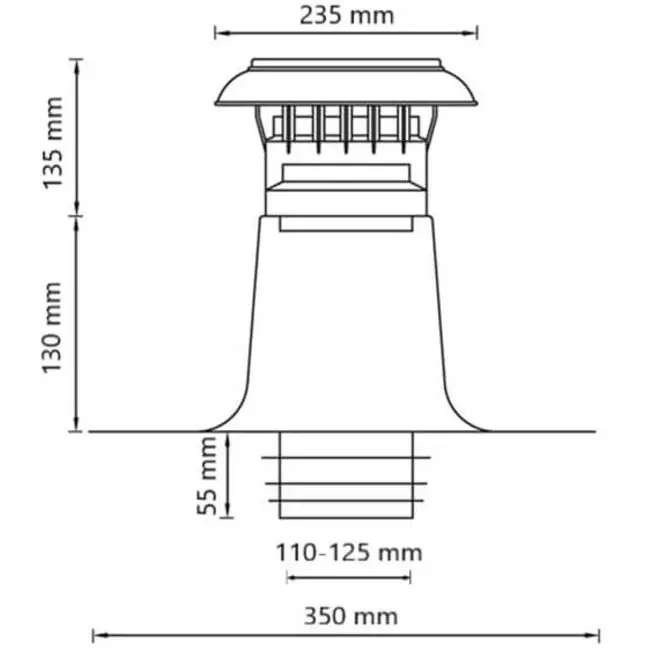 Ventilación de tejado plano de doble pared con tapa de plástico Ø 110-125 mm