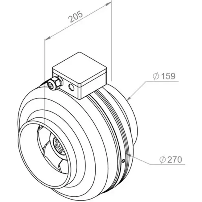 Extractor circular en línea Ruck 460m³/h - Ø 160 mm + regulador electrónico continuo 1,0 A