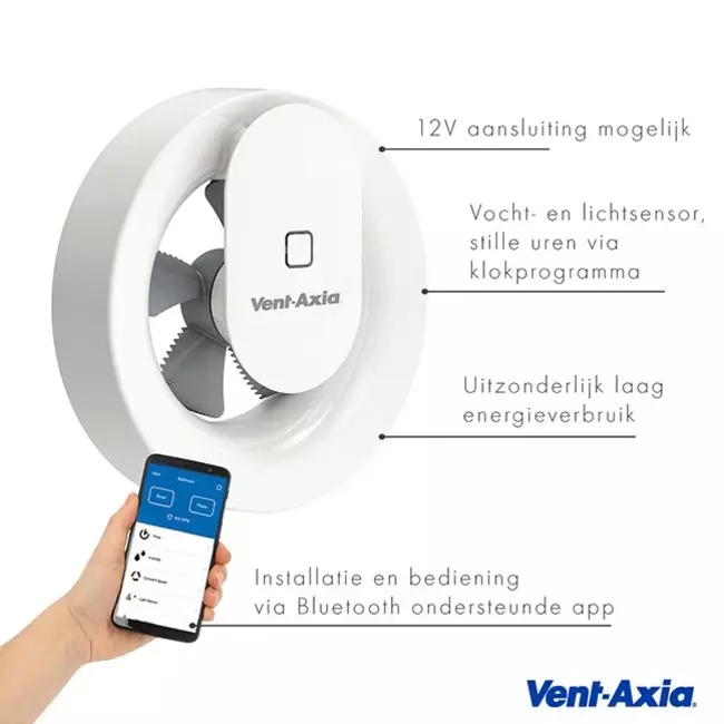 Extractor de baño Svara con sensor de humedad y luz 100-125mm (controlado por app)