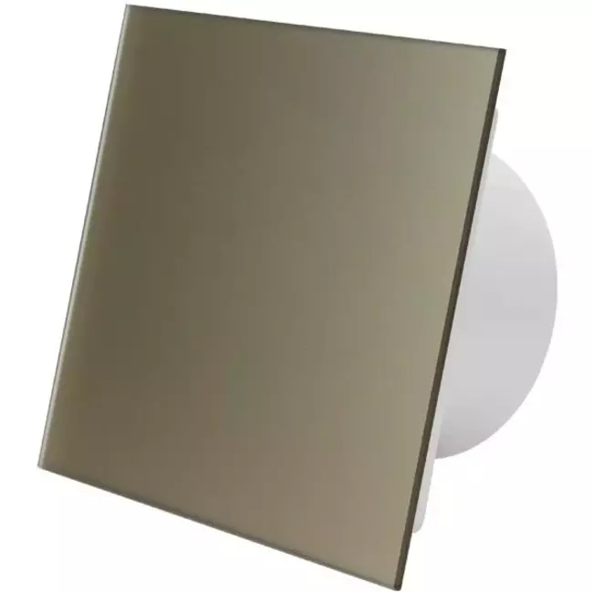 Extractor de baño de Ø 100 mm con temporizador y retardo de encendido - frontal de cristal en dorado satinado
