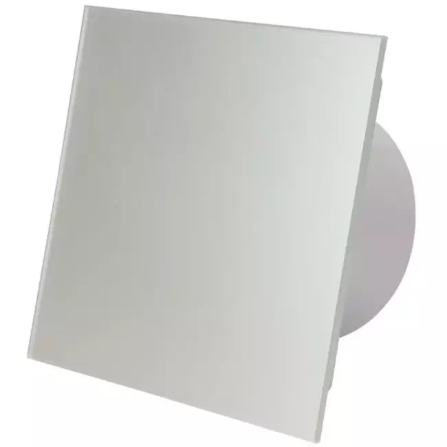 Extractor de baño de Ø 100 mm con temporizador y retardo de encendido - frontal de cristal en plata satinada