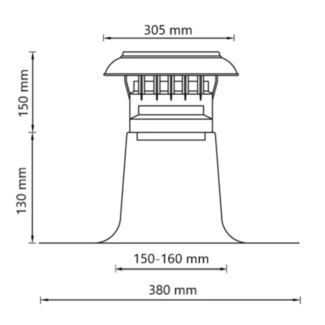 Ventilación de tejado plano con tapa de plástico Ø 150-160 mm