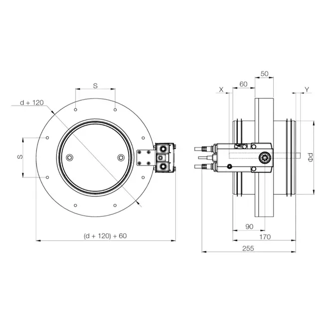 Compuerta cortafuegos redonda compacta 500 mm actuador 24V - E-FDC DD M24 D500