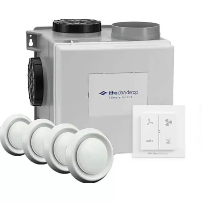 Itho Daalderop CVE-S ECO Optima Inside Paquete de alto rendimiento HP 415 m³/h + sensor de humedad + sensor de CO2 + RFT-N Auto control + 4 válvulas - tapón perilex