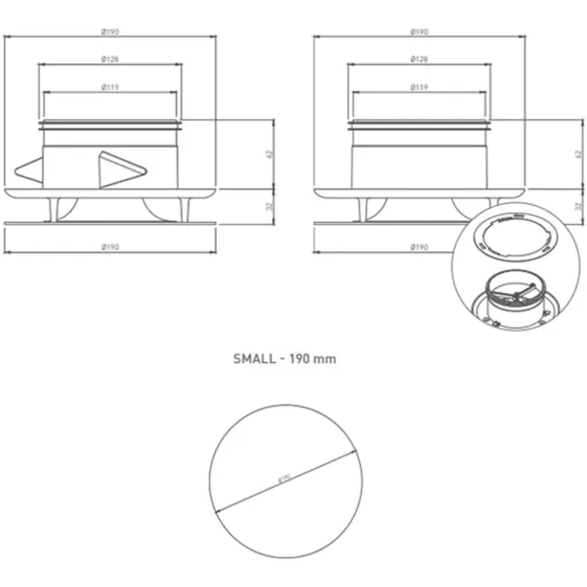 Válvula RLV Imaginair Ø 125 mm - muelles de instalación + anillo - negro