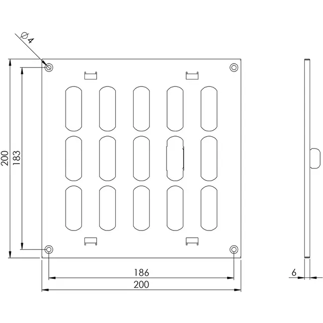 Rejilla metálica ajustable 200x200 negro - MR2020RM - RAL9005