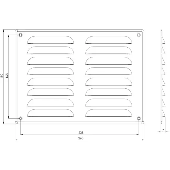 Rejilla de ventilación metálica cuadrada 260x190 mm cobre - MR2619Cu