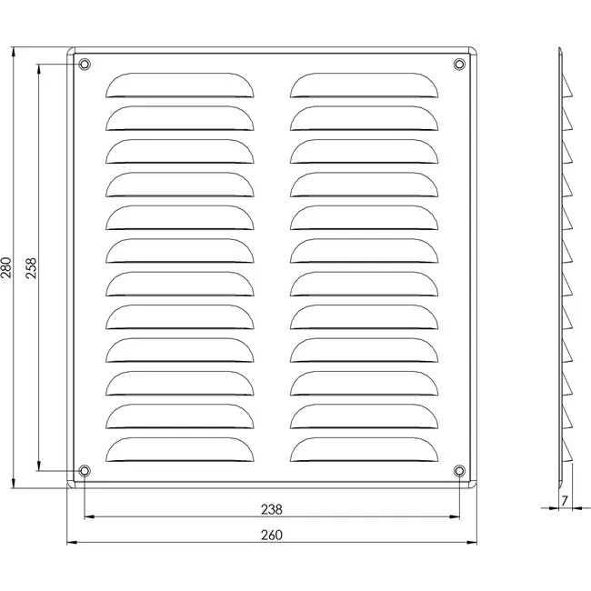 Rejilla de ventilación metálica cuadrada 260x280 mm negro - MR2628M - RAL9005