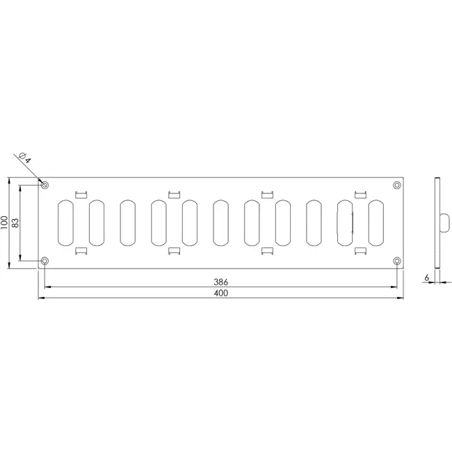 Rejilla metálica rectangular ajustable 400x100 blanco - MR4010R - RAL9016