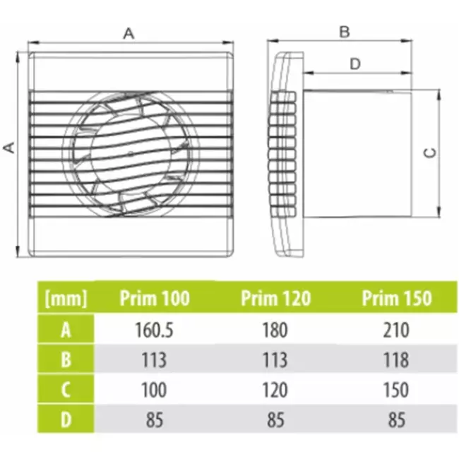 Extractor de baño Ø 100 mm blanco - pRim100S