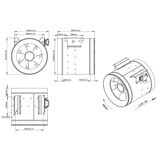 Ventilador tubular 560 mm caudal mixto ETALINE - EL 560 EC K01