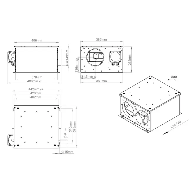 Ventilador tubular aislado 150 mm - ISORX 150 EC K 01