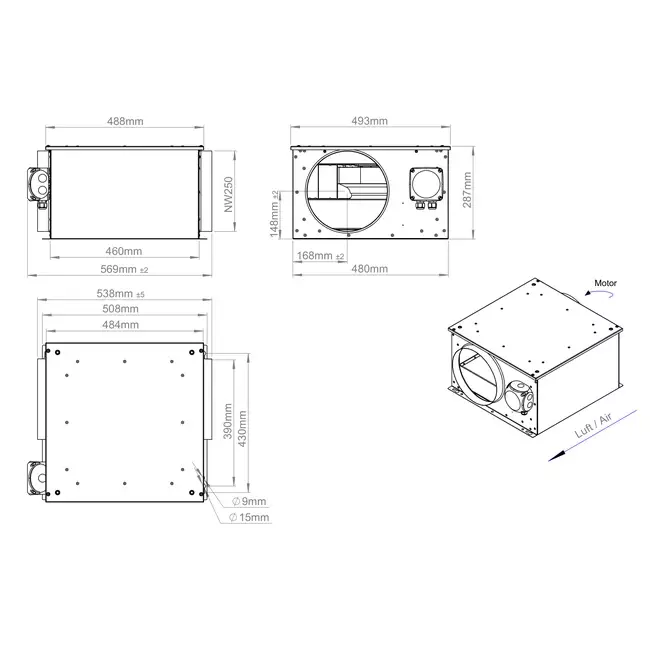 Ventilador tubular aislado 250 mm - ISORX 250 EC K 01