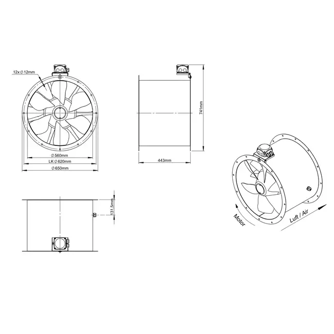 Ventilador axial de conducto de 560 mm - AL 560 D4 01 CFG