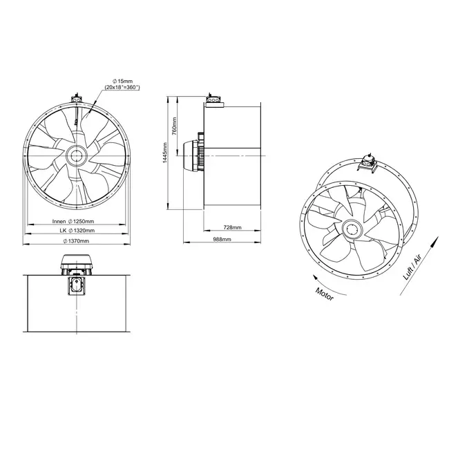Ventilador axial de conducto de 1250 mm - AL 1250 D6 03 CFG