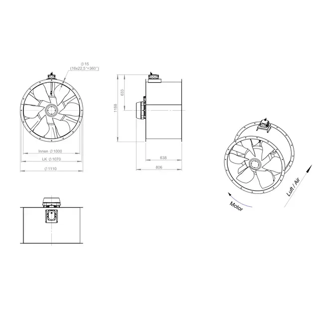 Ventilador axial para conductos de 1000 mm - AL 1000 D6 03 CFG