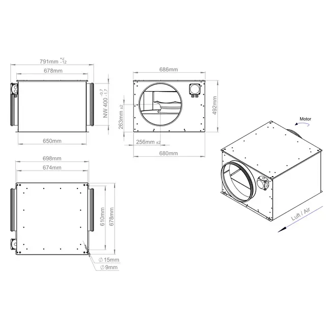 Ventilador tubular 400 mm aislado - ISOR 400 EC K 01
