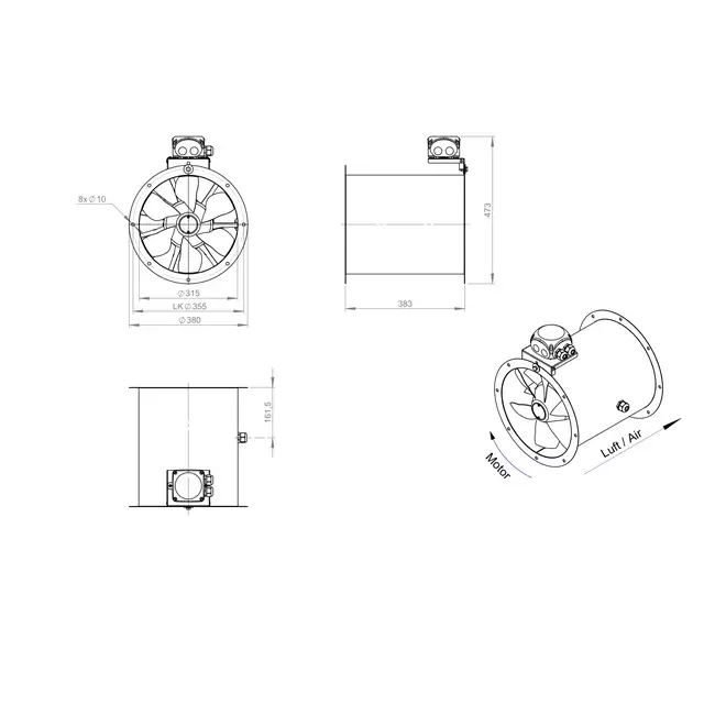 Ventilador axial de conducto de 315 mm - AL 315 D2 01 CFG