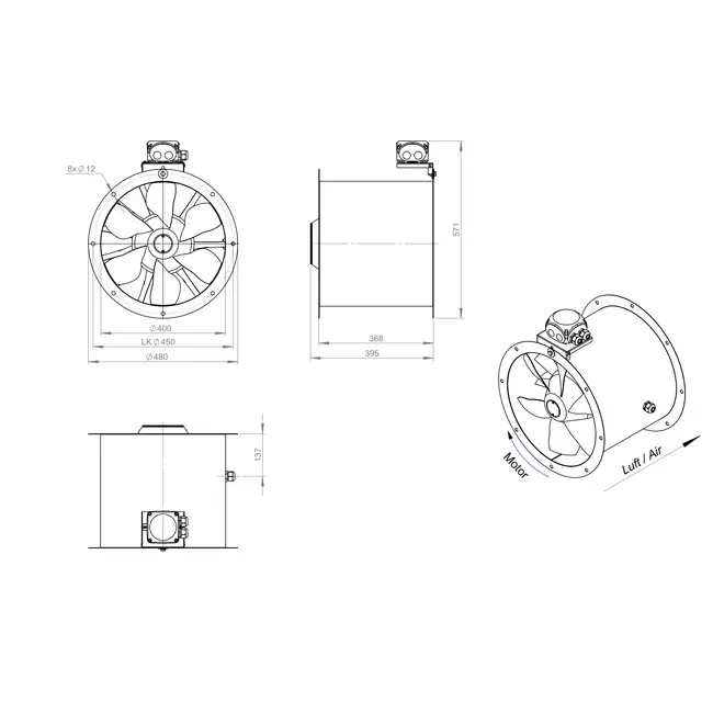 Ventilador axial de conducto de 400 mm - AL 400 D2 01 CFG
