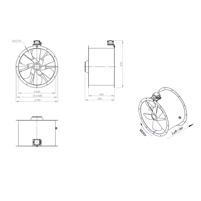Ventilador axial de conducto de 630 mm - AL 630 D4 01 CFG