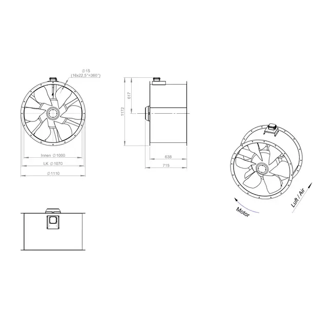Ventilador axial de conducto de 1000 mm F300- AL 1000 D6 F3 02 CFG