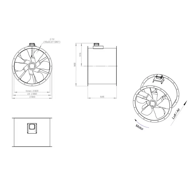 Ventilador de conducto axial de 800 mm F300- AL 800 D4 F3 04 CFG