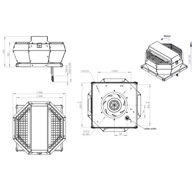 Control de presión constante vertical del ventilador de techo - DVA 250 EC O CRK 01