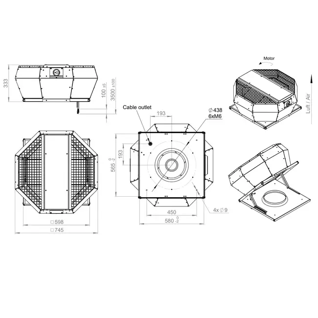 Control de presión constante vertical del ventilador de techo - DVA 400 EC O CRK 02