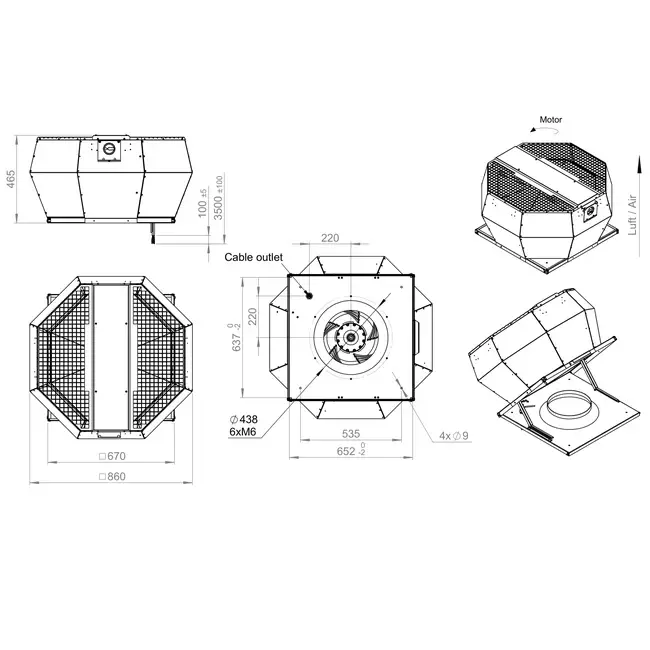Control de presión constante vertical del ventilador de techo - DVA 450 EC O CRK 03