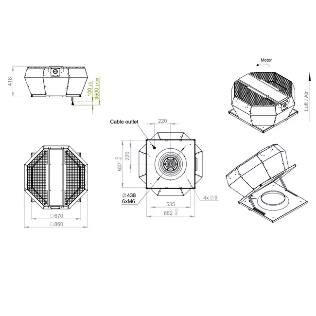 Control de presión constante vertical del ventilador de techo - DVA 500 EC O CRK 01