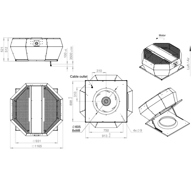 Control de presión constante vertical del ventilador de techo - DVA 630 EC O CRK 01