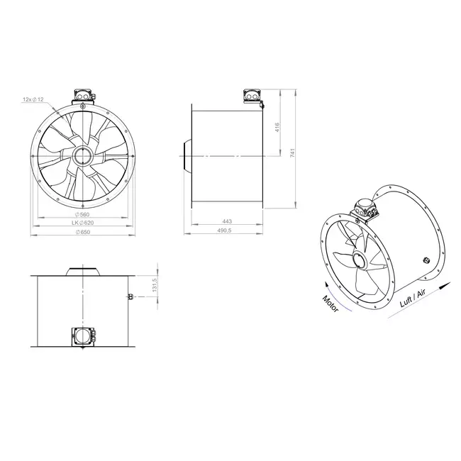 Ventilador axial de conducto de 560 mm - AL 560 D4 04 CFG