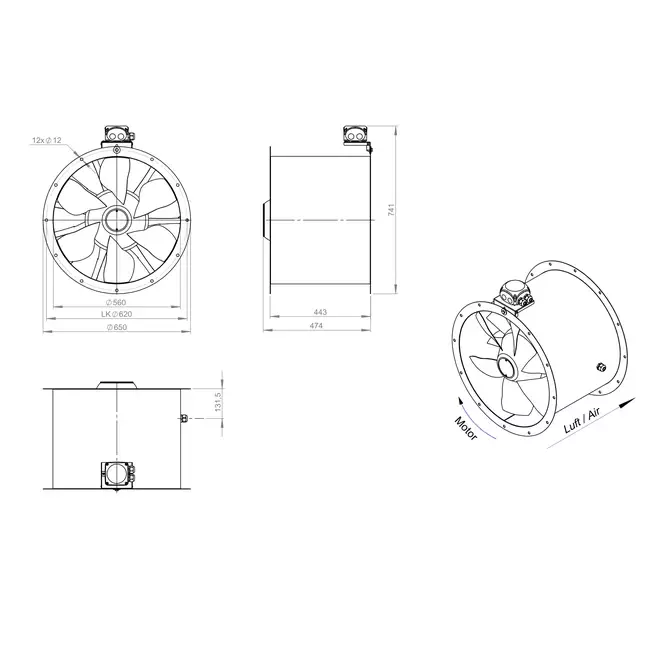 Ventilador axial de conducto de 560 mm - AL 560 D4 02 CFG