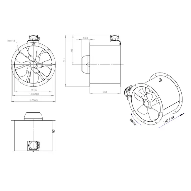 Ventilador axial para conductos de 450 mm - AL 450 D42U 01 CFG