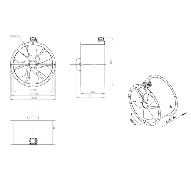 Ventilador axial de conducto de 710 mm - AL 710 D4 02 CFG