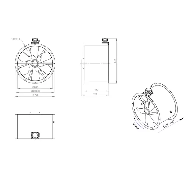 Ventilador de conducto axial de 630 mm - AL 630 D84U 02 CFG