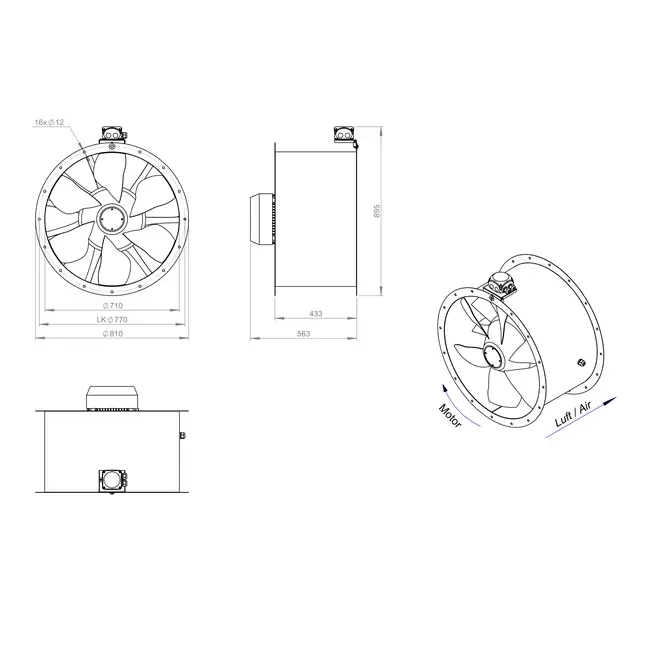 Ventilador axial de conducto de 710 mm - AL 710 D4 03 CFG