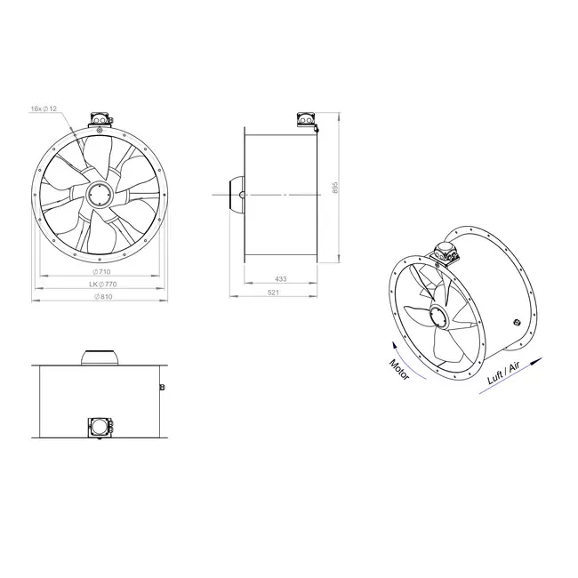 Ventilador axial de conducto de 710 mm - AL 710 D84U 02 CFG