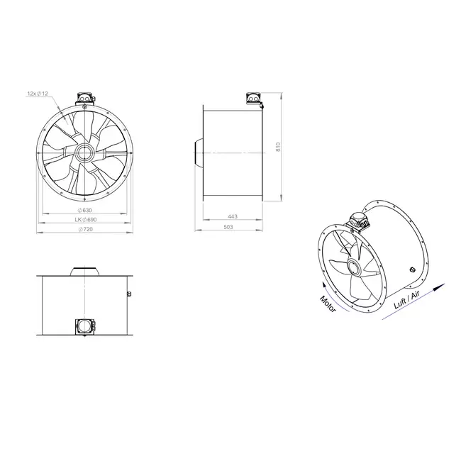 Ventilador axial de conducto de 630 mm - AL 630 D6 02 CFG