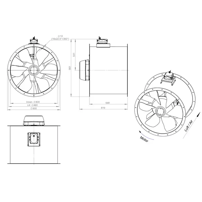 Ventilador axial de 800 mm - AL 800 D4 06 CFG