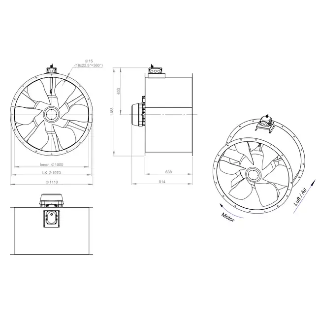 Ventilador axial para conductos de 1000 mm - AL 1000 D4 01 CFG
