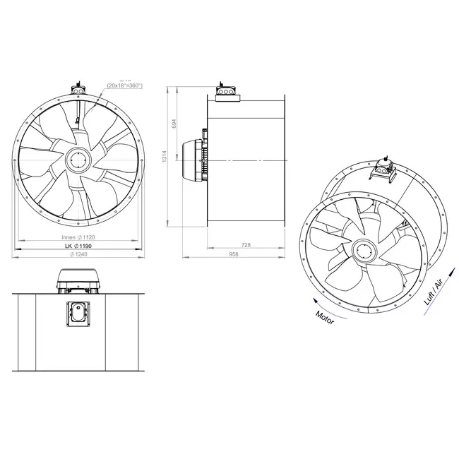 Ventilador axial de conducto de 1120 mm - AL 1120 D6 05 CFG