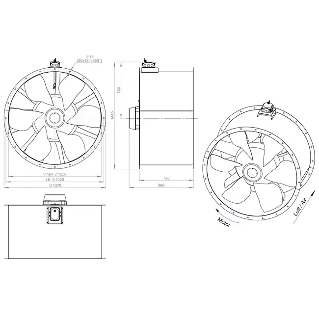 Ventilador axial de conducto de 1250 mm - AL 1250 D6 01 CFG