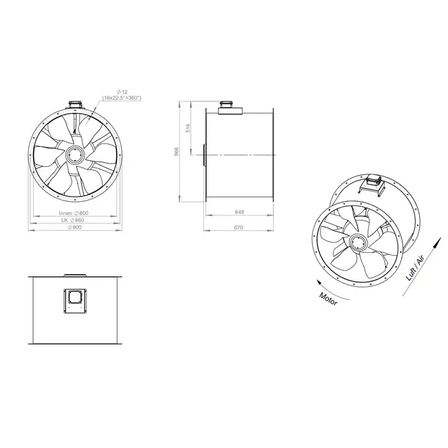 Ventilador de conducto axial de 800 mm para gases de combustión F400 - AL 800 D6 F4 03 CFG