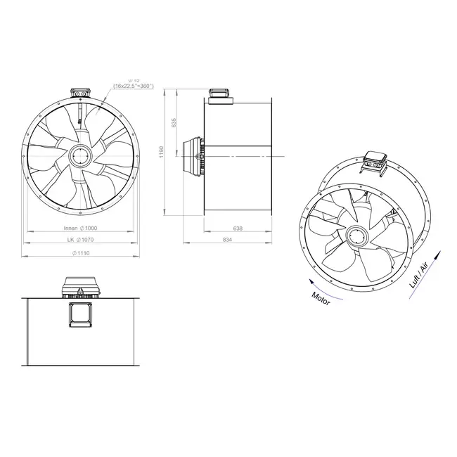 Ventilador de conducto axial de 1000 mm para gases de combustión F400 - AL 1000 D4 F4 03 CFG