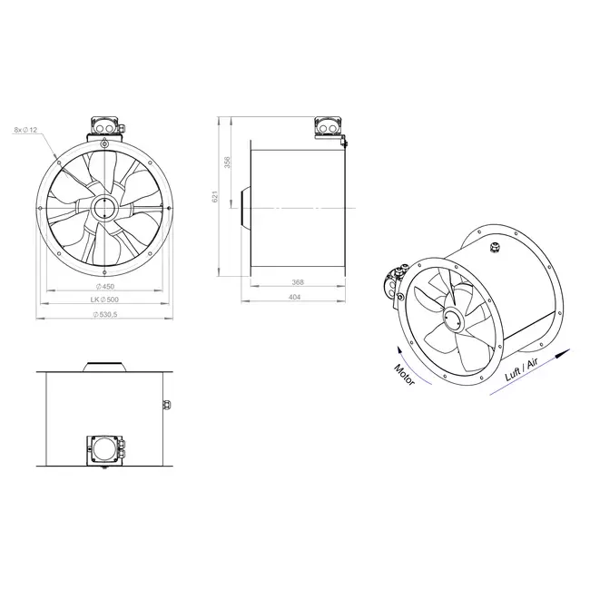 Ventilador axial para conductos de 450 mm - AL 450 D2 02 CFG