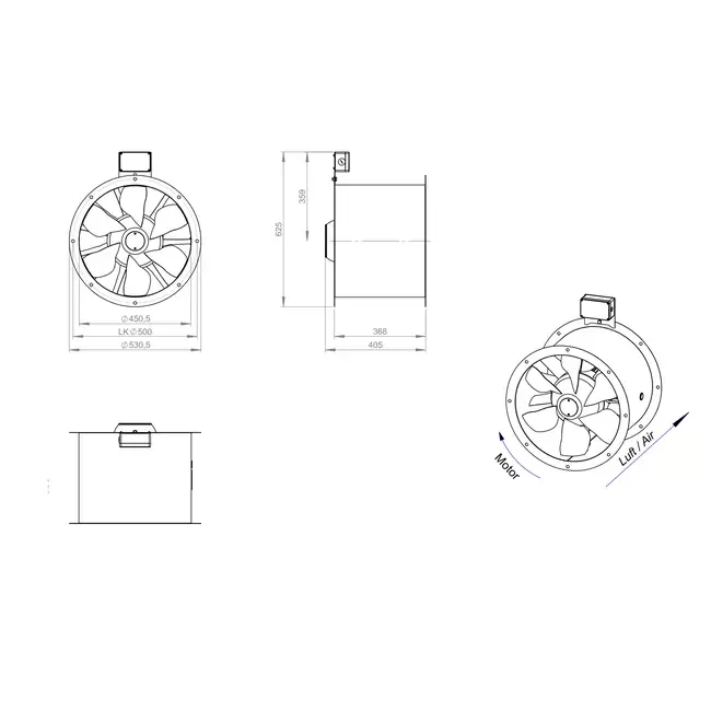 Ventilador de conducto axial de 450 mm para gases de combustión F300- AL 450 D2 F3 02 CFG