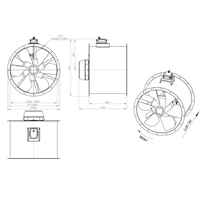 Ventilador axial de 800 mm - AL 800 D84U 03 CFG