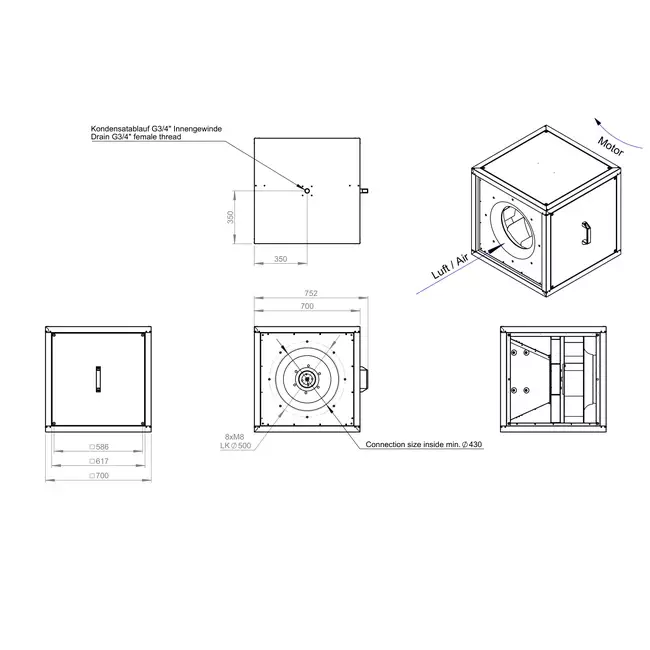 Caudal de aire exterior del motor del ventilador de caja - MPC T 500 EC K01