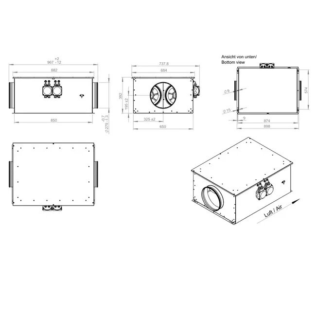 Ventilador tubular 280 mm aislado de bajo consumo - EM DUO 280 EC K 01